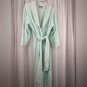 Vintage Health-Tex by Beth Michaels Robe Dressing Gown Lace Trim mint Green
